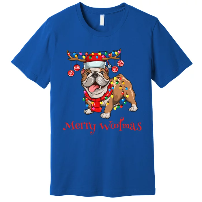 Christmas Cute Bulldog Dog Holiday Lights Merry Woofmas Gift Premium T-Shirt