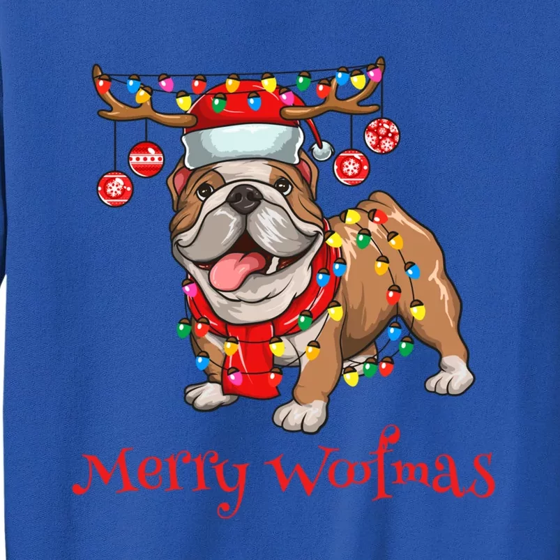 Christmas Cute Bulldog Dog Holiday Lights Merry Woofmas Gift Tall Sweatshirt