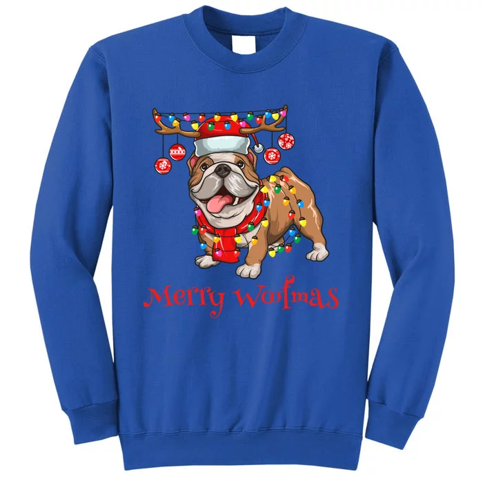 Christmas Cute Bulldog Dog Holiday Lights Merry Woofmas Gift Tall Sweatshirt