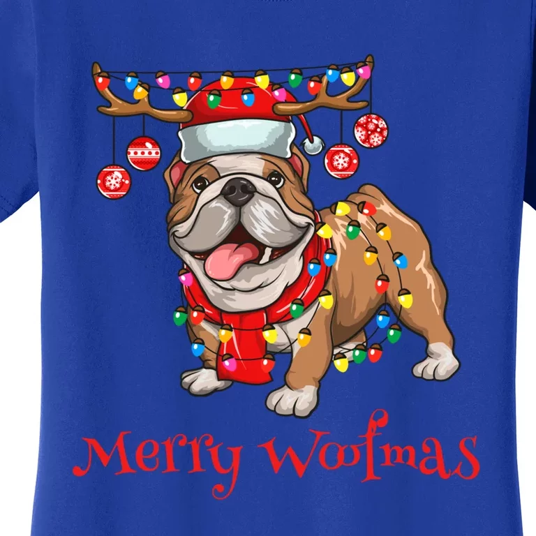 Christmas Cute Bulldog Dog Holiday Lights Merry Woofmas Gift Women's T-Shirt