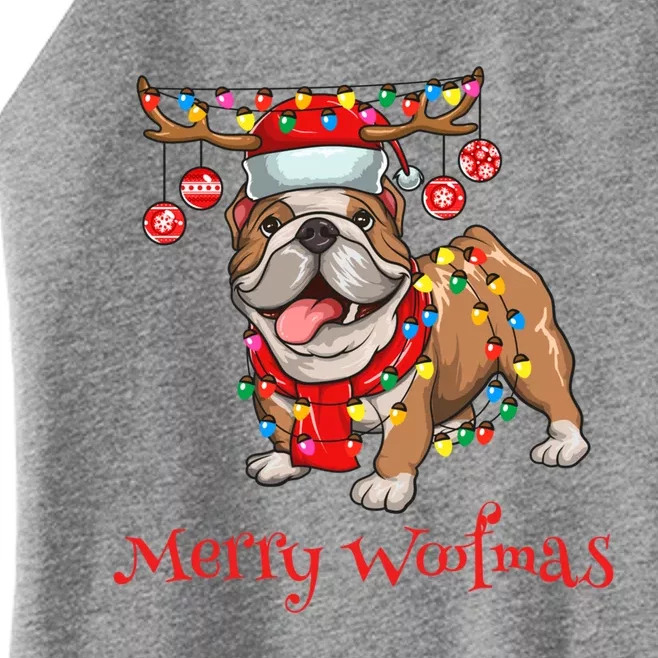 Christmas Cute Bulldog Dog Holiday Lights Merry Woofmas Gift Women’s Perfect Tri Rocker Tank