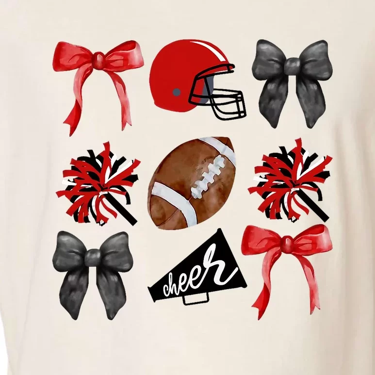 Cheer Coquette Bow American Football Autumn Thanksgiving Garment-Dyed Women's Muscle Tee