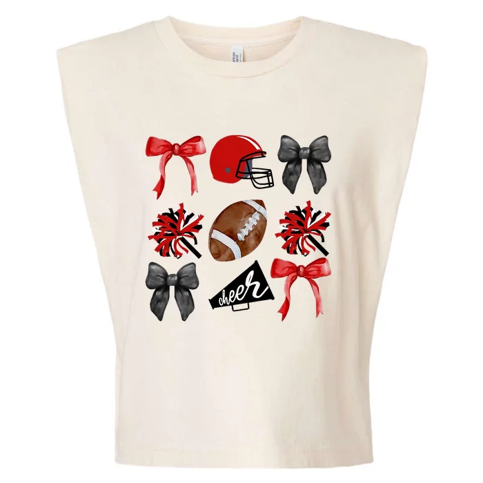 Cheer Coquette Bow American Football Autumn Thanksgiving Garment-Dyed Women's Muscle Tee