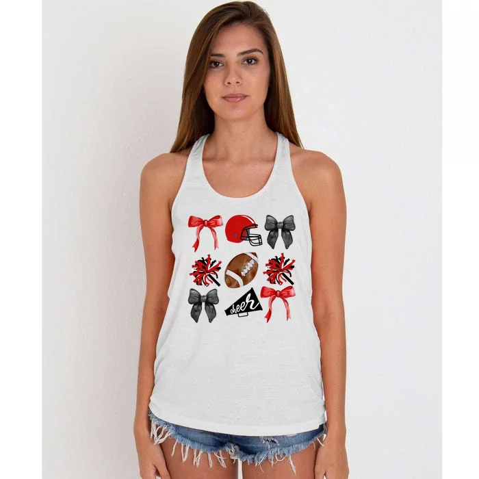 Cheer Coquette Bow American Football Autumn Thanksgiving Women's Knotted Racerback Tank