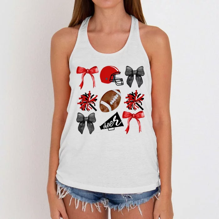 Cheer Coquette Bow American Football Autumn Thanksgiving Women's Knotted Racerback Tank