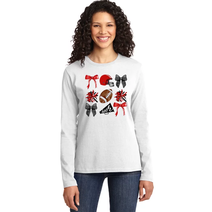 Cheer Coquette Bow American Football Autumn Thanksgiving Ladies Long Sleeve Shirt