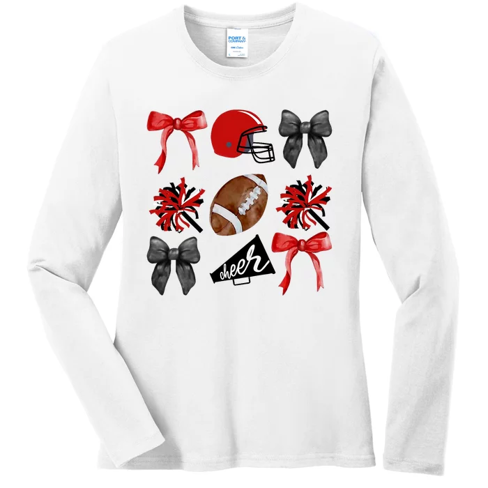 Cheer Coquette Bow American Football Autumn Thanksgiving Ladies Long Sleeve Shirt