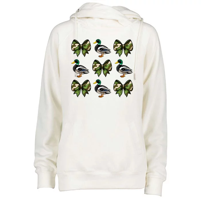 Camo Coquette Bow Duck Hunt Mallard Duck Hunting Womens Funnel Neck Pullover Hood