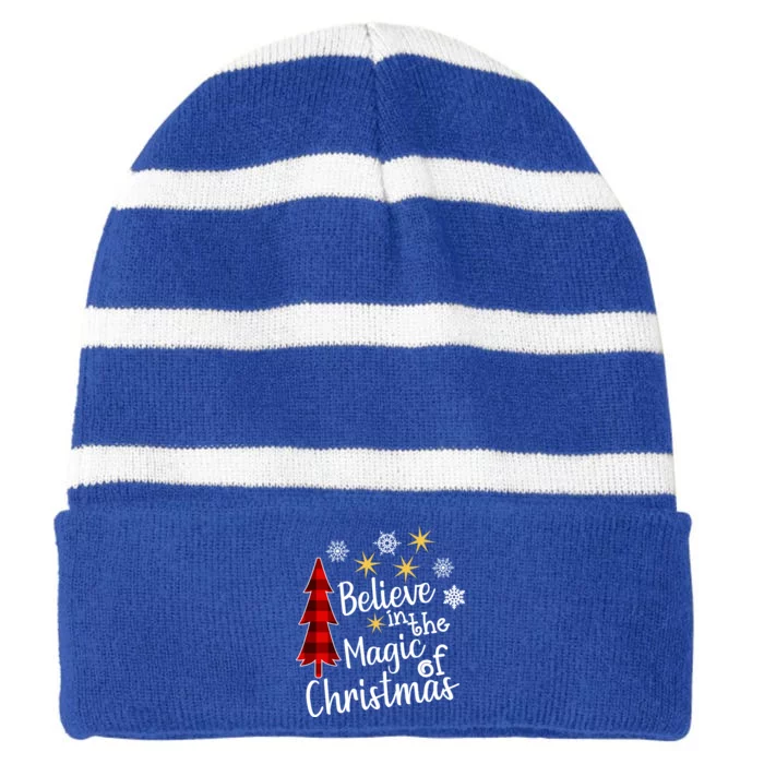 Cute Casual Believe In Magic Of Christmas Tree Buffalo Plaid Gift Striped Beanie with Solid Band