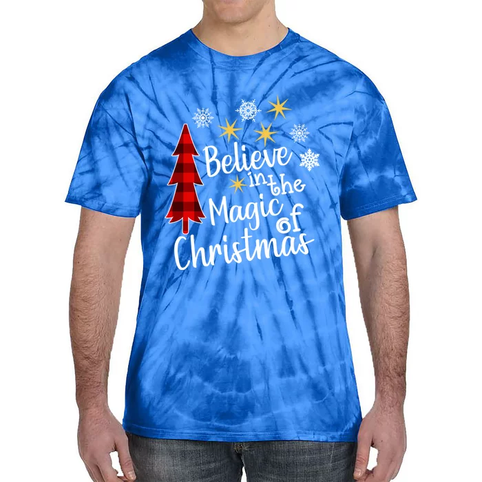 Cute Casual Believe In Magic Of Christmas Tree Buffalo Plaid Gift Tie-Dye T-Shirt