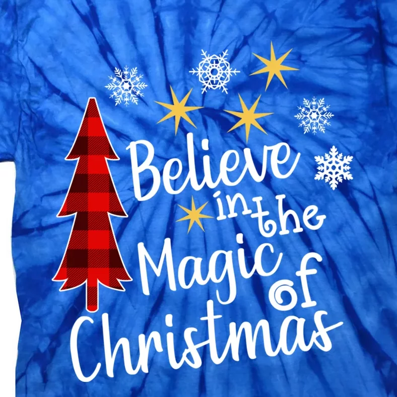 Cute Casual Believe In Magic Of Christmas Tree Buffalo Plaid Gift Tie-Dye T-Shirt