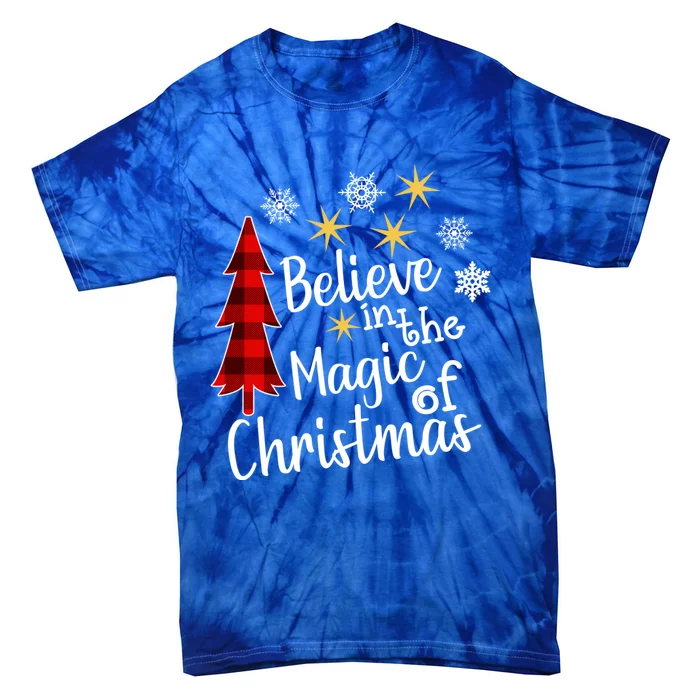 Cute Casual Believe In Magic Of Christmas Tree Buffalo Plaid Gift Tie-Dye T-Shirt