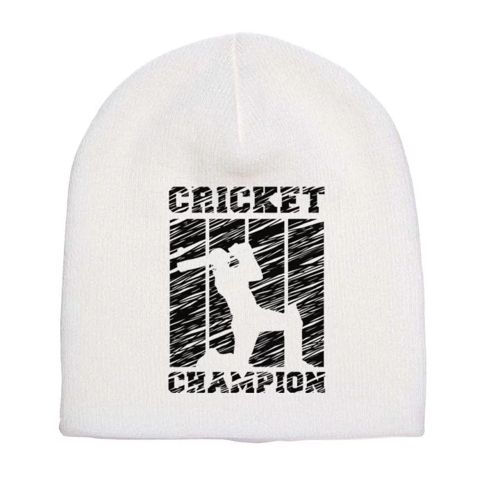 Cricketer Cricketing Bat And Ball Sport Retro Cricket Player Short Acrylic Beanie