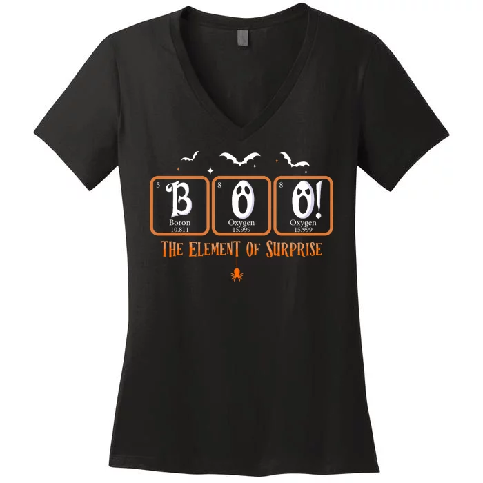 Cute Chemistry Boo The Element Of Surprise Chemist Halloween Women's V-Neck T-Shirt