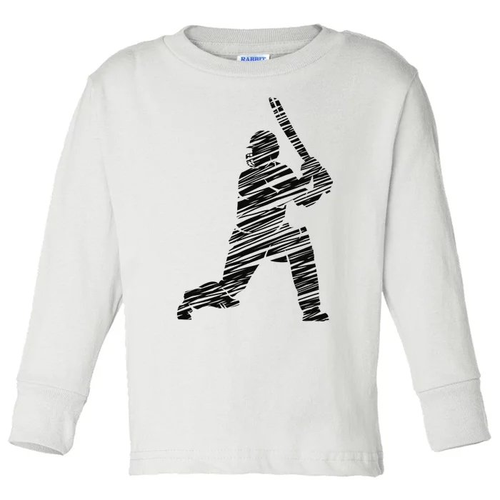 Cricketer Cricketing Bat And Ball Sport Retro Cricket Player Toddler Long Sleeve Shirt