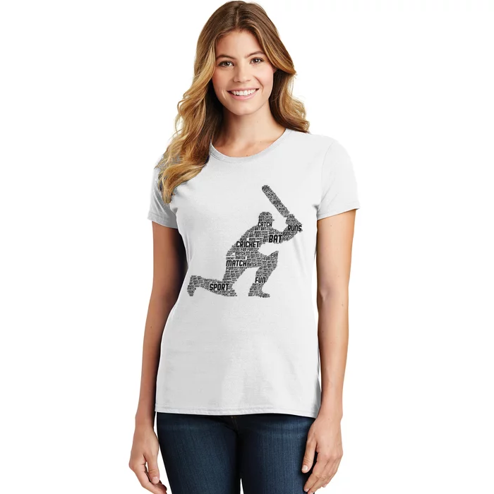 Cricketer Cricketing Bat And Ball Sport Retro Cricket Player Women's T-Shirt