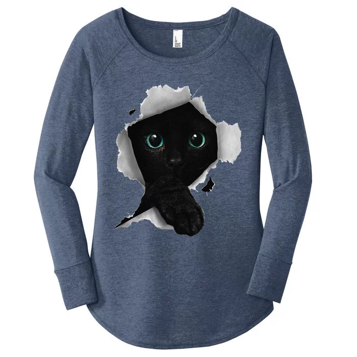 Cat Cat Black Cat Torn Cloth Kitten Women's Perfect Tri Tunic Long Sleeve Shirt