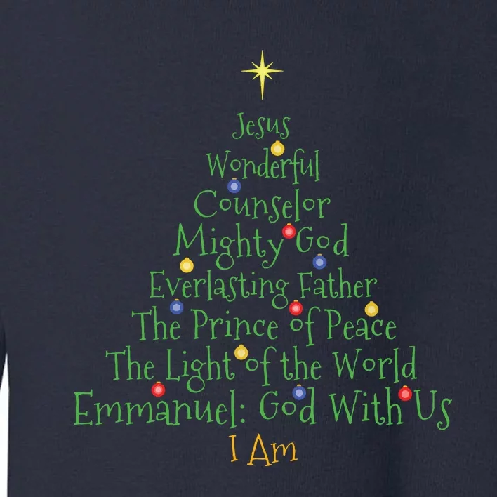 Christian Christmas Bible Names Of Jesus Tree Shaped Toddler Sweatshirt