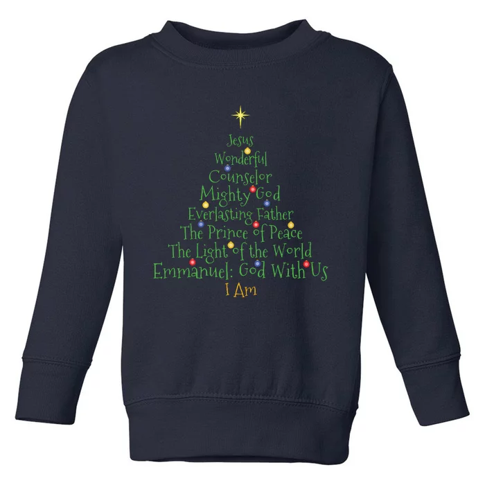 Christian Christmas Bible Names Of Jesus Tree Shaped Toddler Sweatshirt