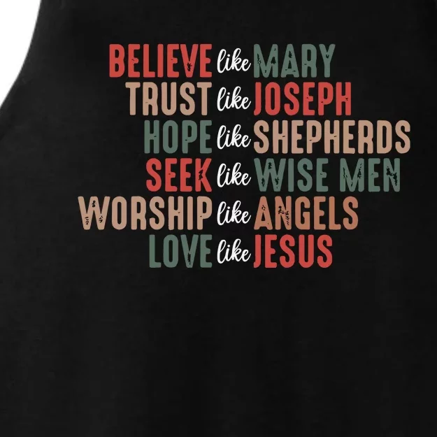 Christian Christmas Believe Like Mary Ladies Tri-Blend Wicking Tank