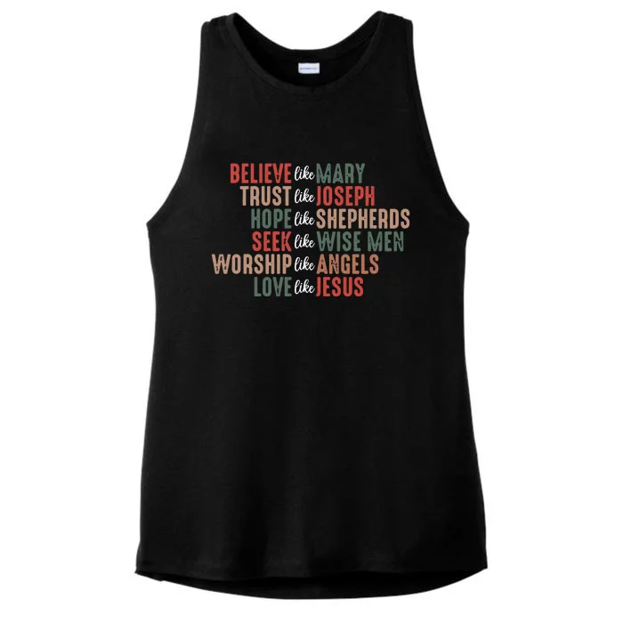 Christian Christmas Believe Like Mary Ladies Tri-Blend Wicking Tank