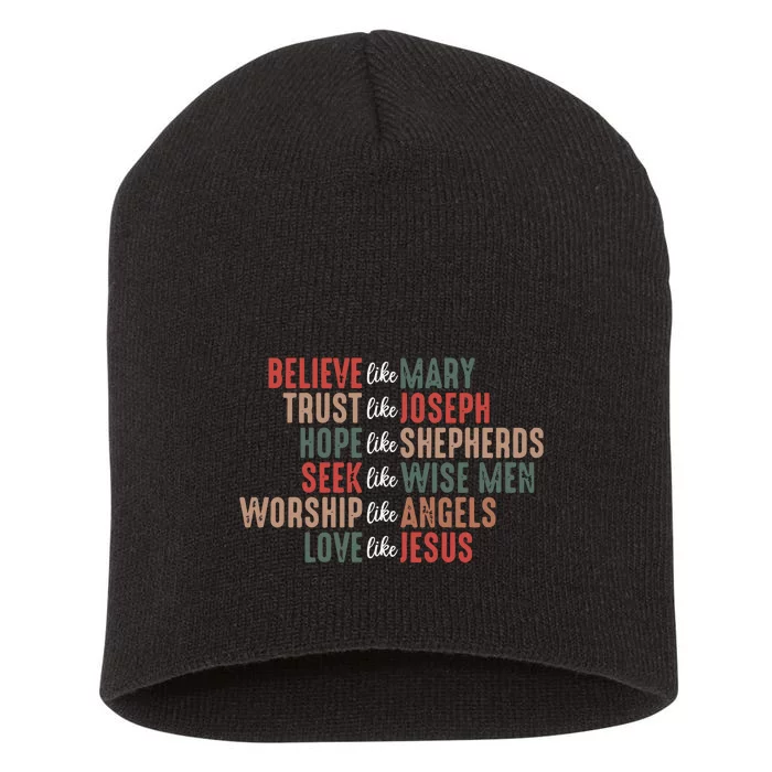 Christian Christmas Believe Like Mary Short Acrylic Beanie