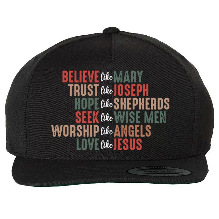 Christian Christmas Believe Like Mary Wool Snapback Cap