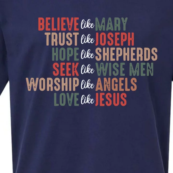 Christian Christmas Believe Like Mary Sueded Cloud Jersey T-Shirt