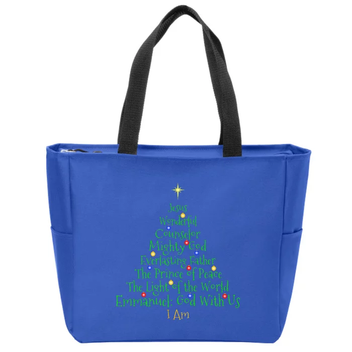 Christian Christmas Bible Names Of Jesus Tree Shaped Zip Tote Bag