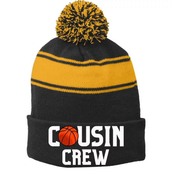 Cousin Crew Basketball Squad Family Friends Basketball Stripe Pom Pom Beanie