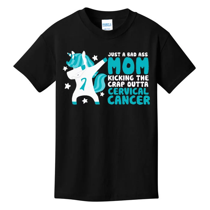 Cervical Cancer Bad Ass Mom Quote Dabbing Unicorn Funny Kids T-Shirt