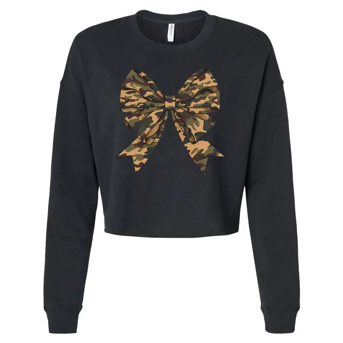 Camo Coquette Bow Duck Hunting Hunter Cropped Pullover Crew