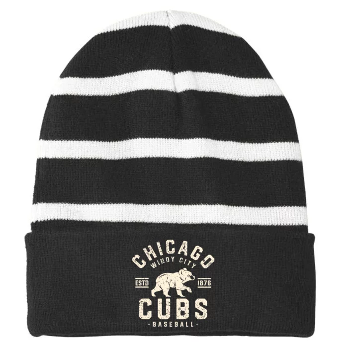 Cubs Chicago Baseball Lover Striped Beanie with Solid Band