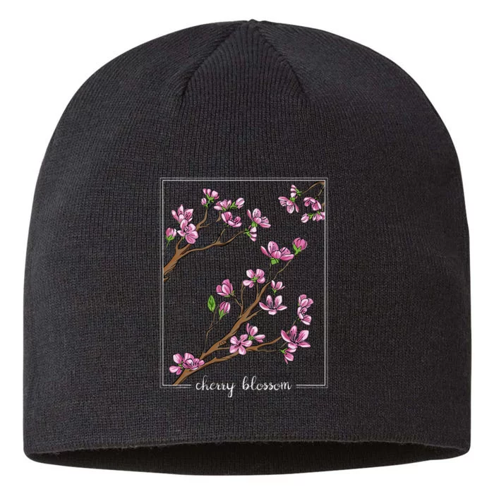 Cute Cherry Blossom Japanese Art Sakura Japan Korean Style 8 1/2in Sustainable Knit Beanie