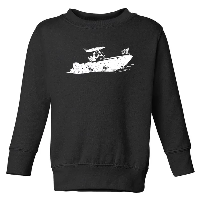 Center Console Boat, American Flag, Motorboat, Fishing Boat Toddler Sweatshirt