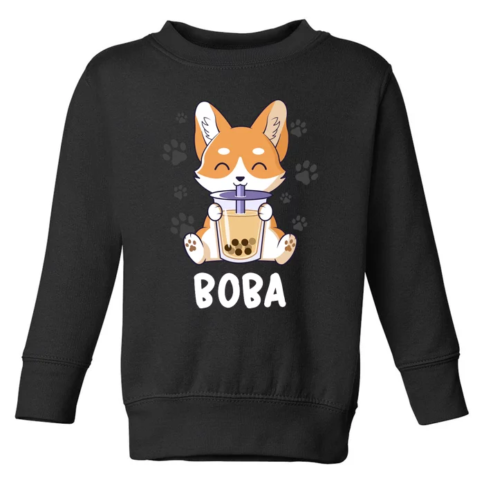 Cute Corgi Boba Bubble Tea Toddler Sweatshirt