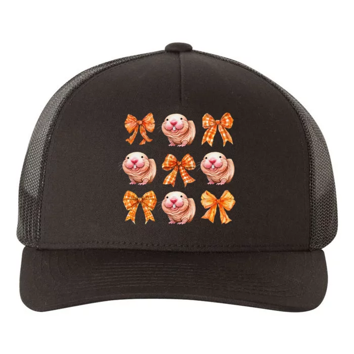 Cute Coquette Bow Naked Mole Rat Animal Halloween Girl Women Yupoong Adult 5-Panel Trucker Hat