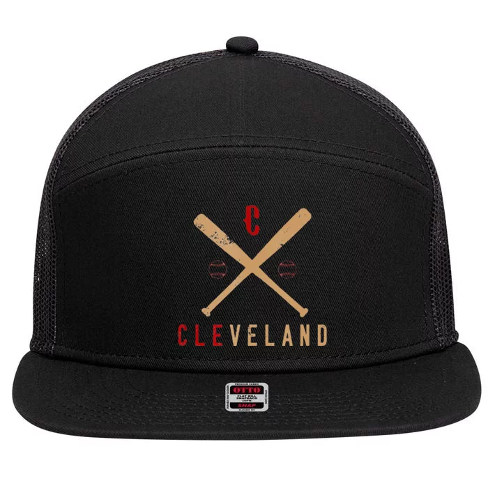 Cleveland Cle Baseball Vintage Distressed 7 Panel Mesh Trucker Snapback Hat