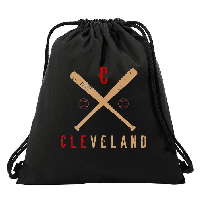 Cleveland Cle Baseball Vintage Distressed Drawstring Bag