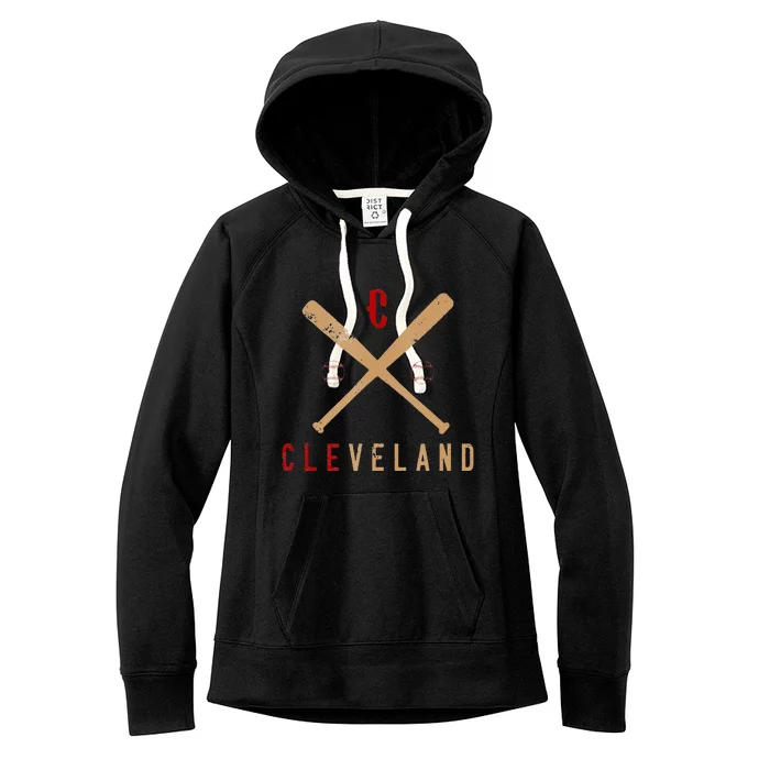 Cleveland Cle Baseball Vintage Distressed Women's Fleece Hoodie