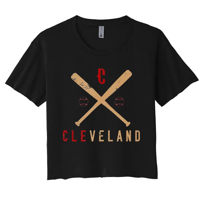 Cleveland Cle Baseball Vintage Distressed Women's Crop Top Tee