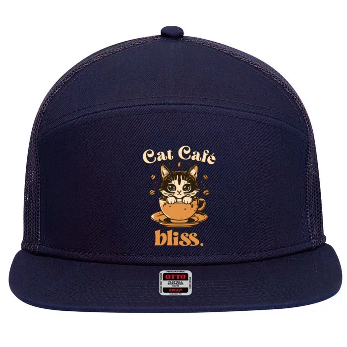 Cat Cafe Bliss Cats And Coffee 7 Panel Mesh Trucker Snapback Hat