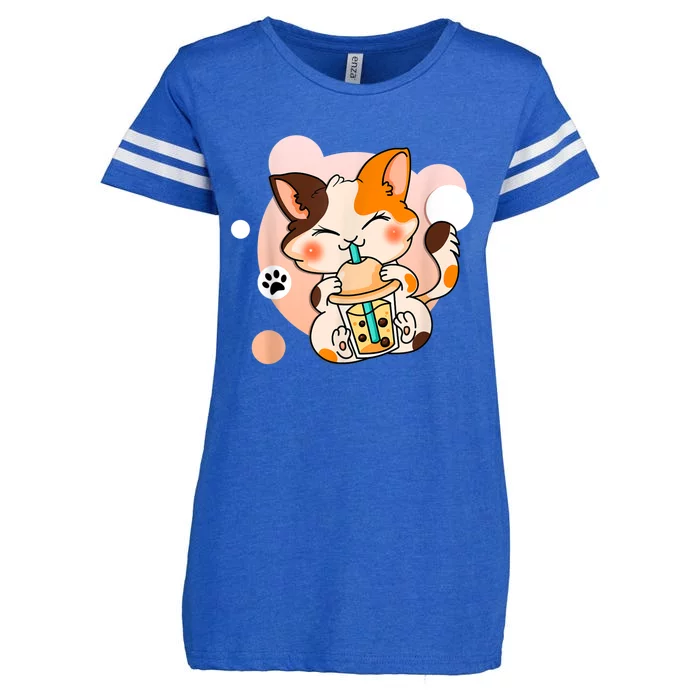 Cute Cat Boba Tea Bubble Tea Anime Kawaii Neko . Enza Ladies Jersey Football T-Shirt