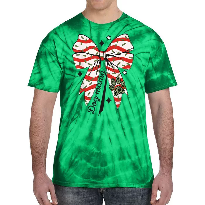 Cute Coquette Bow Christmas Dog Mama Tree Cake Xmas Lover Gift Tie-Dye T-Shirt