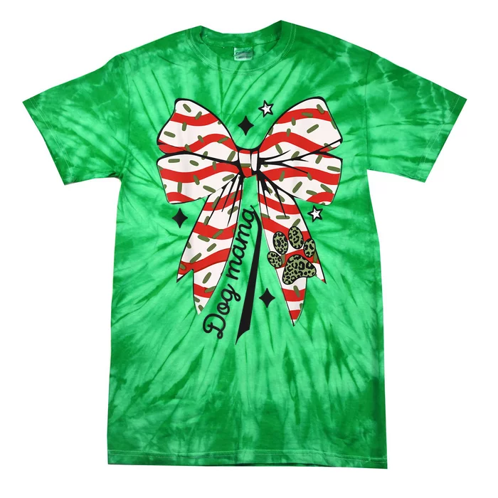 Cute Coquette Bow Christmas Dog Mama Tree Cake Xmas Lover Gift Tie-Dye T-Shirt