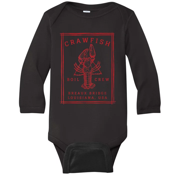 Crawfish Crew Breaux Bridge Retro Cajun Seafood Baby Long Sleeve Bodysuit