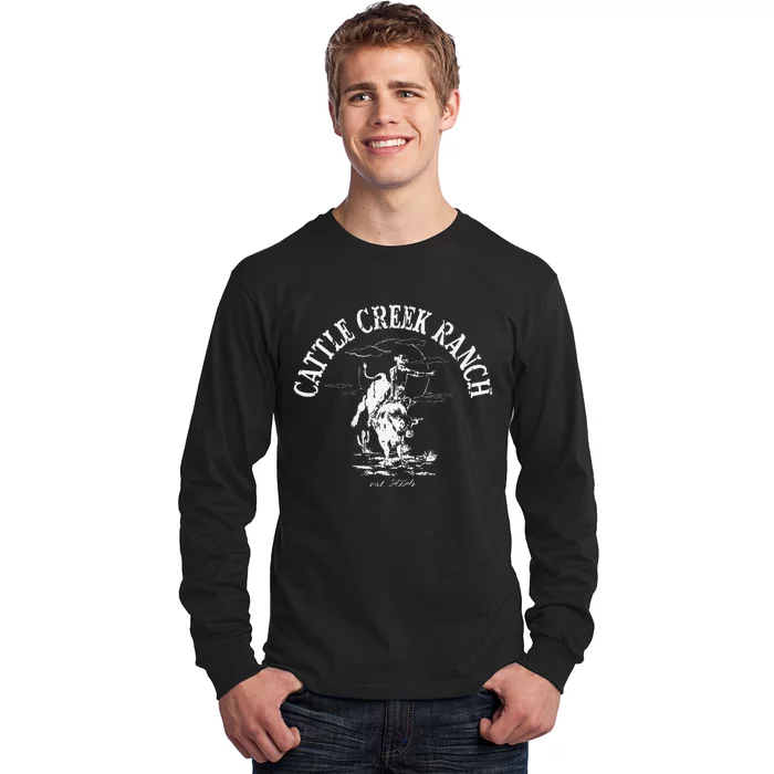 Cattle Creek Bucking Bull Rodeo Logo Graphic Long Sleeve Shirt