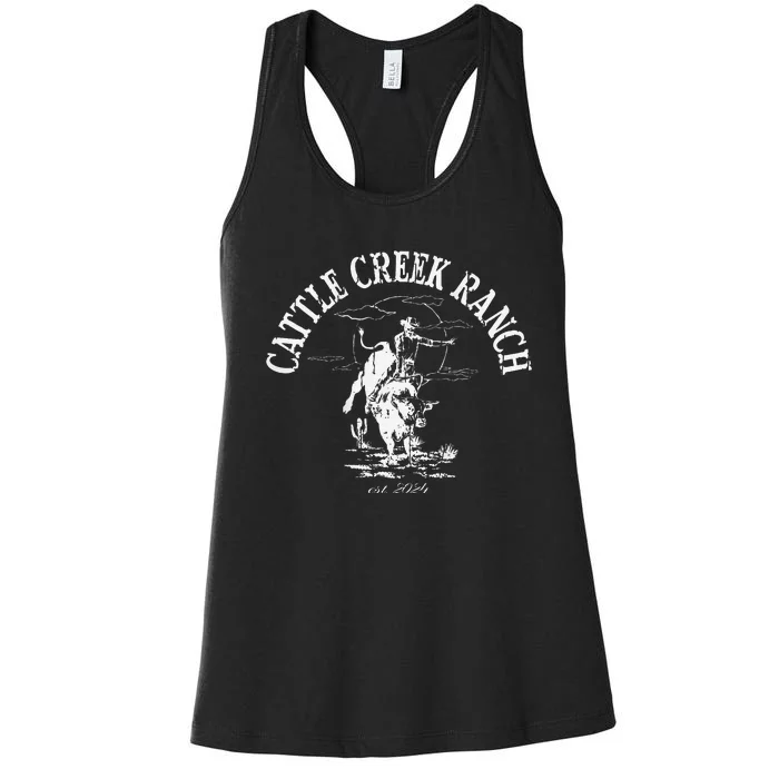 Cattle Creek Bucking Bull Rodeo Logo Graphic Women's Racerback Tank