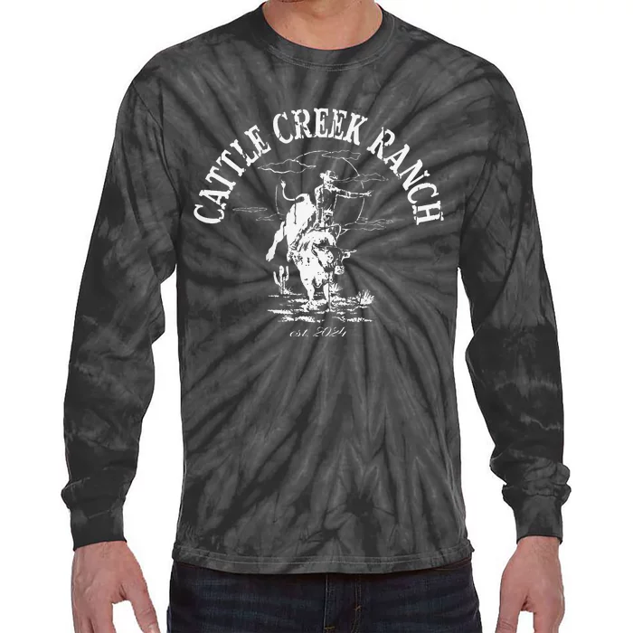 Cattle Creek Bucking Bull Rodeo Logo Graphic Tie-Dye Long Sleeve Shirt