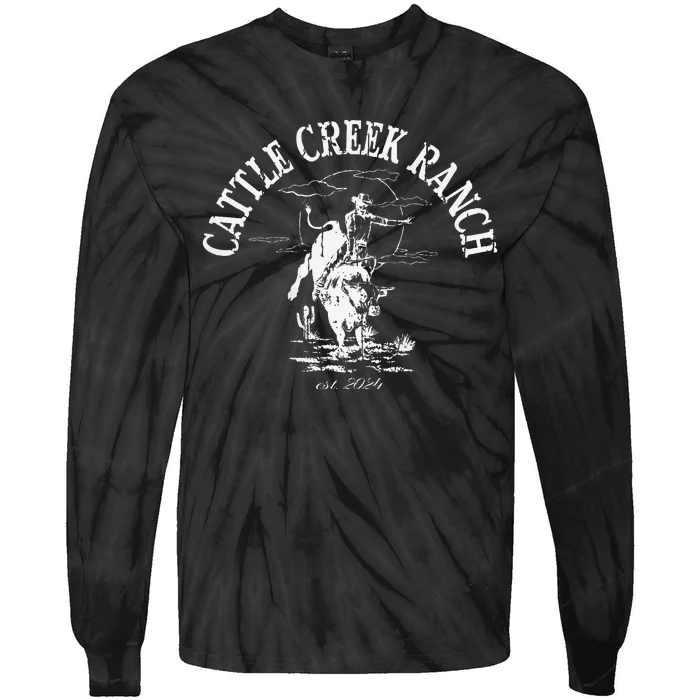 Cattle Creek Bucking Bull Rodeo Logo Graphic Tie-Dye Long Sleeve Shirt